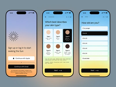 Onboarding Flow for SunSeek: Streamlined User Journey for Health app health app ios ios app ios app design ios design ios designer medtech mobile mobile app mobile app design mobile app designer mobile design mobile designer onboarding quizz