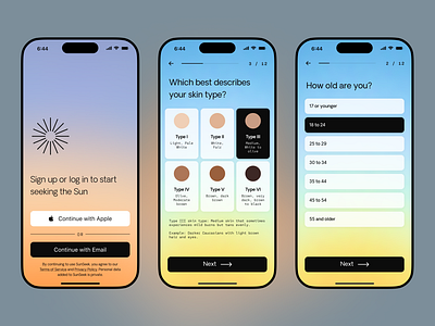 Onboarding Flow for SunSeek: Streamlined User Journey for Health app health app ios ios app ios app design ios design ios designer medtech mobile mobile app mobile app design mobile app designer mobile design mobile designer onboarding quizz