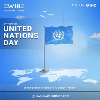 United Nations Day | Social Media Poster basin sainudeen blue flag creatives design flag flag poster graphic design poster poster design social media poster united national day united national day poster world national day world united national day