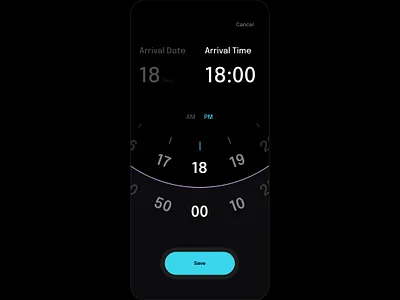 Set Arrival Time - Signature Aviation arrival aviation brand bright button dark ui date selection departure dial mobile pilot private rotate selection time ui design ux design