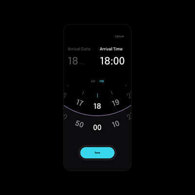 Set Arrival Time - Signature Aviation arrival aviation brand bright button dark ui date selection departure dial mobile pilot private rotate selection time ui design ux design