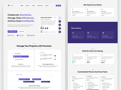 Clarity - Landing Page appdesign clean cleaninterface creative landingpage landingpagedesign minimalist productivityapp projectmanagement sleek taskmanagement uidesign uxdesign webdesign