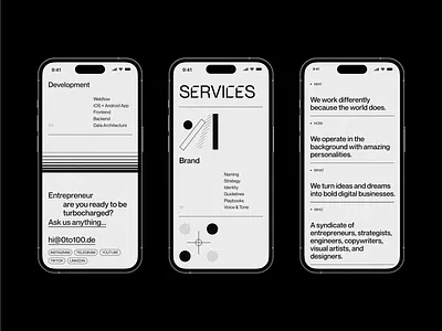 0to100 | Website (Mobile View) agency clean design mobile mobile design portfolio site stuio typography ui ux web webdesign website