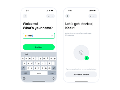 Sign up flow for a marketplace app. app design field flow input keyboard light minimal mobile mobile app mobile ui photo profile registration sign up simple ui upload user ux