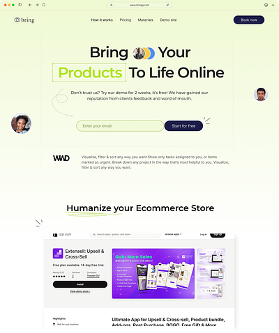 Bring your products to life hero section landing page ui design