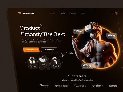 VRiealta - Virtual Reality AR Landing Page ai animation ar artificial reality clean concept dark design home page landing page statue tech ternd ui uiux ux virtual reality vr web website