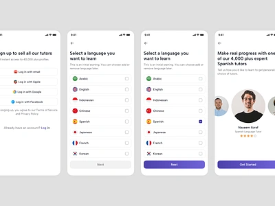 Language Learning - Onboarding screen app category choose clean design halal halal design language learning learning platform login mobile apps on boarding onboarding online learning online tutor product design tutor ui uidesign