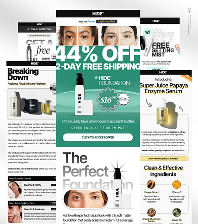 Emails for HIDE® via creativecue.co cro d2c email design email marketing emails klaviyo makeup minimal design newsletter newsletter design skincare ui