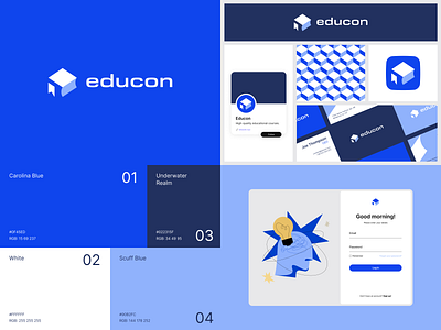 Educon app bento brand brand identity branding design edu education figma icon identity key visual landing page learning logo pallete pattern post template visual