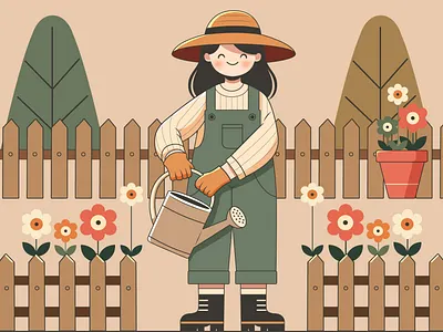 Cartoon Female Gardener In Flat Illustration Art Style artist artwork big sale cartoon cartoon designer cartoonsaz character design design digital art digital drawing graphic design illustration minimal character minimal style vector vector art vector character vector design vector file for sale vector illustration