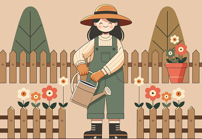 Cartoon Female Gardener In Flat Illustration Art Style artist artwork big sale cartoon cartoon designer cartoonsaz character design design digital art digital drawing graphic design illustration minimal character minimal style vector vector art vector character vector design vector file for sale vector illustration