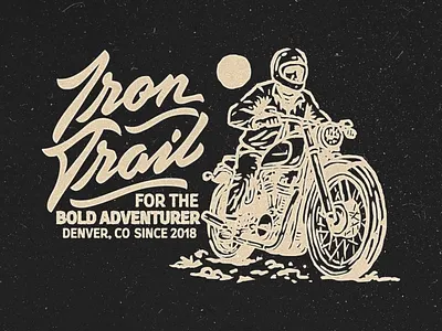 Iron Trail Motorcycle Vintage Graphic Design biker logo branding custom design custom illustration custom logo design hand drawn hand drawn logo illustration logo bike morotbike motorbike logo motorcycle retro tshi tshirt tshirt design vintage vintage logo vintage style