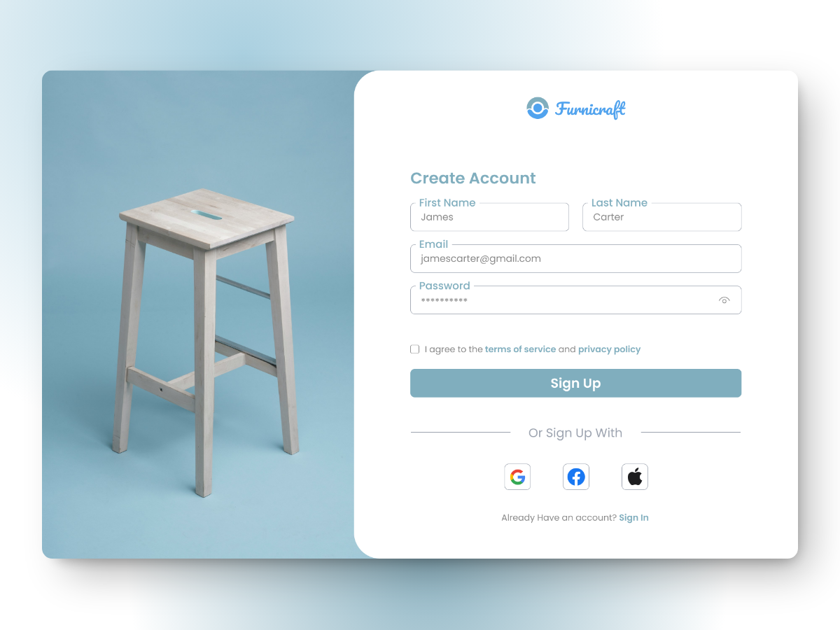 Furnicraft - Responsive Register Page Design dribblecommun minimalistui responsivedesign uidesign