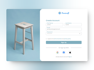 Furnicraft - Responsive Register Page Design dribblecommun minimalistui responsivedesign uidesign
