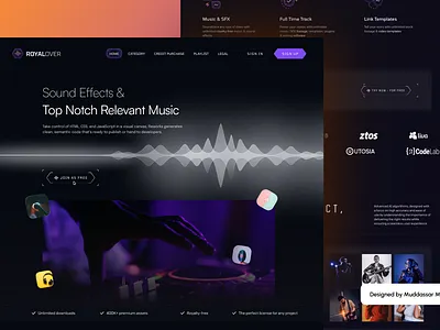 ROYALOVER - Music Dark landing page UI UX Design by Muddassar MD website aesthetics
