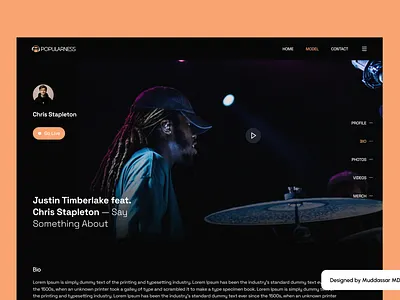 POPULARNESS - Minimal Music Dark Landing Page UI UX Design by MD muddassar md