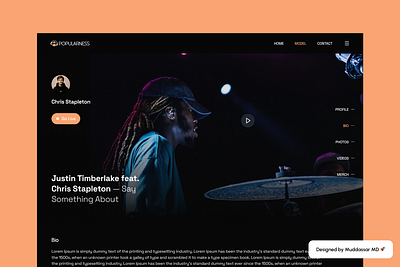 POPULARNESS - Minimal Music Dark Landing Page UI UX Design by MD muddassar md