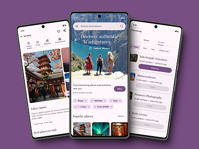 Travel app for women branding graphic design ui