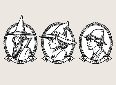 Rules for Magicals: Chapter headers black and white book character digital fantasy hatching illustration ink lineart magical narrative novel picture book picturebook portrait print stamp story vintage wizard