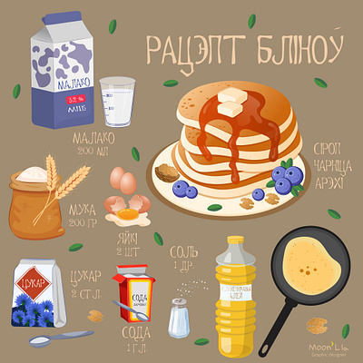 Recipe of pancakes on the belarussian language adobe belarus breakfast cooking design drawing food graphic design home illustration illustrator logo pancakes recipe sketch tasty ui vector