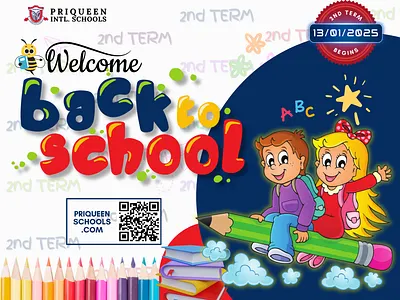 Welcome back to school design for Priqueen International Schools branding graphic design logo ui