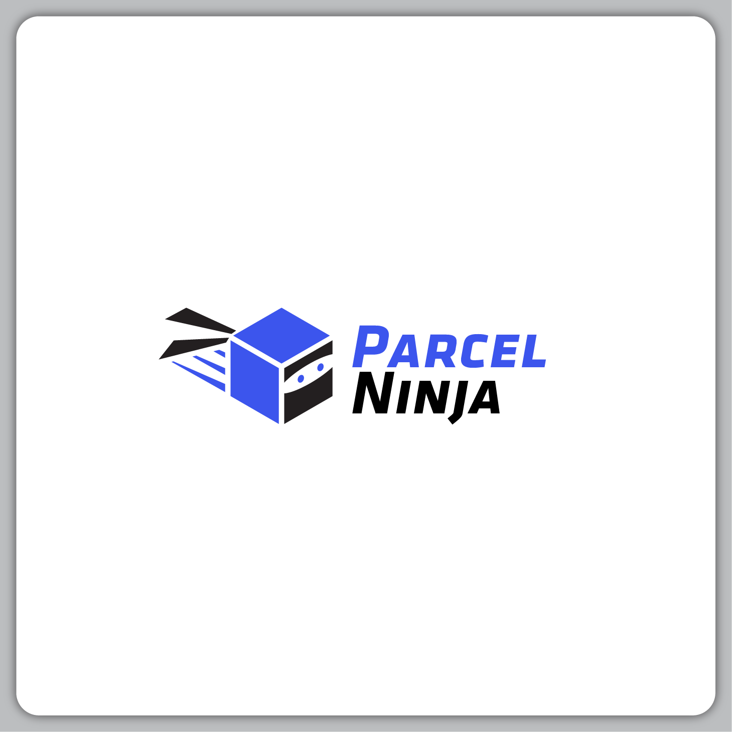 Parcel Ninja blue box brand branding carton courier cube eyes logistics logo luggage ninja parcel provider service ship square travel