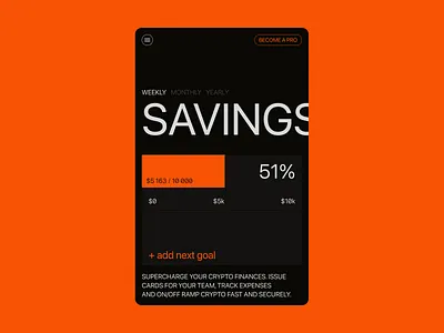 Savings Widget app brutalism dark design fintech mobile money orange typo ui ux