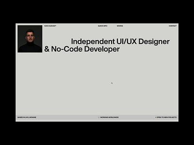 Ivan Duzhak | Portfolio Website animated website clean design interaction design interactive website layout miinimal portfolio ui ui ux design ux web web animation webdesign webflow website