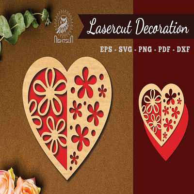 Flowers Heart Laser Cut Decoration 3d animation graphic design motion graphics