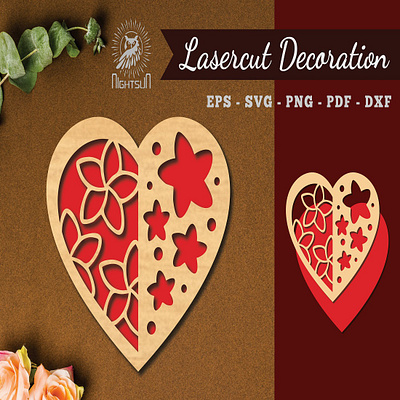 Flowers Heart Laser Cut Decoration 3d animation graphic design