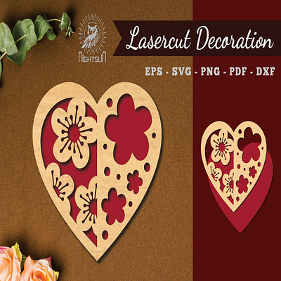 Flowers Heart Laser Cut Decoration 3d animation graphic design