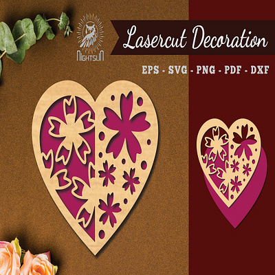 Flowers Heart Laser Cut Decoration 3d animation graphic design motion graphics