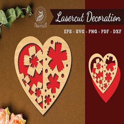 Flowers Heart Laser Cut Decoration 3d animation graphic design