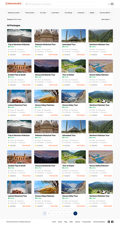 Travel Package Listings explore page listing page listing ui design travel packages trip packages