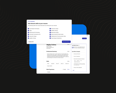 UX/UI - Resume Customization with AI Skill Insights ai resume case study ai resume editor aiux apppersonalization behavioralux contextawareux personalizedui resume editor resume skills suggestion saasdesign usercentricdesign userdatainput usersettings uxui case study