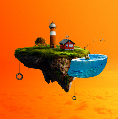 Floating island photo manipulation adobe photoshop design graphic design home island photomanipulation photoshop poster sea