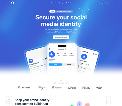 SocialBroker Landing Page blue clean hero section landing page minimal simple ui