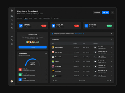 Dark Webapp - Lookscout Design System clean dark dashboard design layout lookscout saas ui user interface ux web application webapp