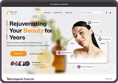 Skin Care Landing page application beauty branding case study design process design system e commerce landing page persona responsive shopping skin care store ui design user research ux design