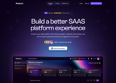 SAAS Landing page design clean saas design dark landing page design dark purple saas dark saas design dashboard dashboard design design landing page saas product design purple landing page design purple saas design saas desing saas landing page design ui user experience ux