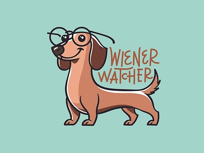 Wiener Watcher branding dachshund dog glasses graphic design icon illustrated illustration lettering puppy smart vector wiener dog