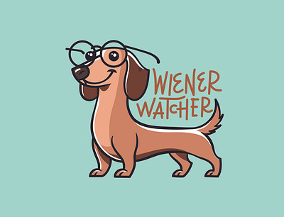 Wiener Watcher branding dachshund dog glasses graphic design icon illustrated illustration lettering puppy smart vector wiener dog