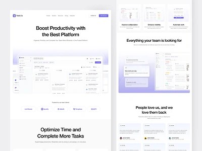 Task.Co - Task Management Landing Page activity calendar clean daily data design landing page management planner product saas table task task management ui ui design web design website work workflow