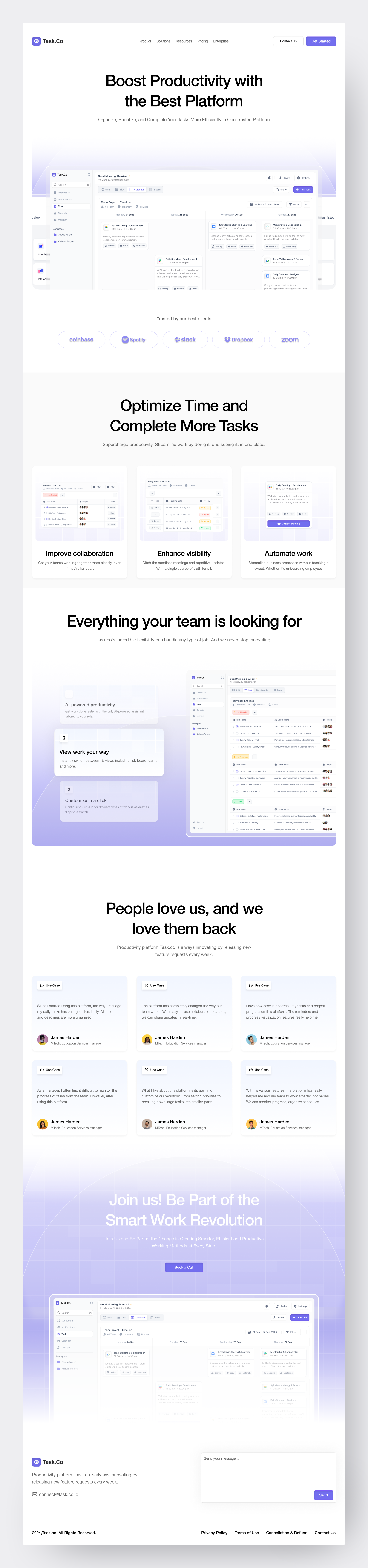 Example of Task Management Landing Page