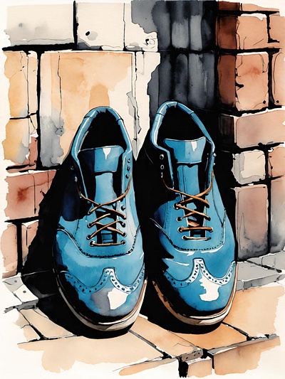 Vintage blue suede shoes. fashion illustration kicks shoes vintage vintage style watercolor