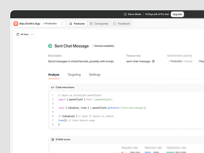 Packet Panel - Feature Management Dashboard bucket dashboard management minimal minimalist mixpanel product saas saas design software ui uiux