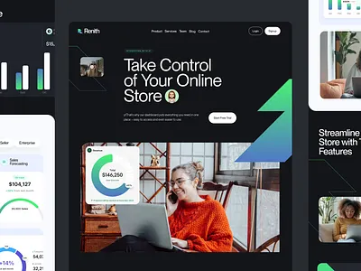 Renith - Online Store Management gradient landiing pages landing page saas screen ui user interface web design website