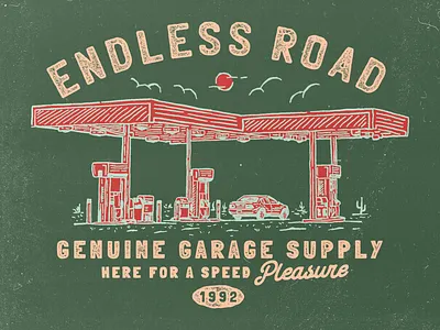 Endless Road Graphic Design automotive illustration brand car custom custom design custom illustration design gas station gas station illustration hand drawn hand drawn design hand drawn illustration road adventure service supply vintage vintage automotive vintage brand vintage design vintage hand drawn