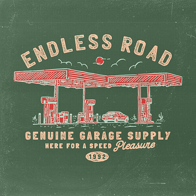 Endless Road Graphic Design automotive illustration brand car custom custom design custom illustration design gas station gas station illustration hand drawn hand drawn design hand drawn illustration road adventure service supply vintage vintage automotive vintage brand vintage design vintage hand drawn