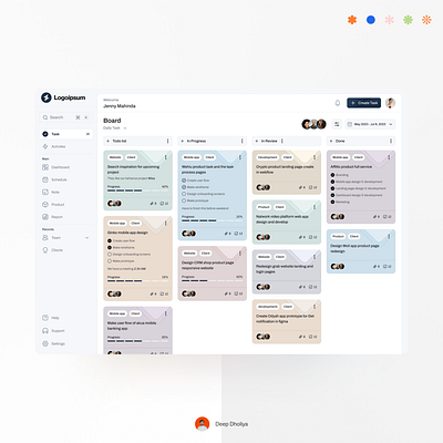 Task Management dashboard design mockup task management ui uiuxdesign user interface ux ux design